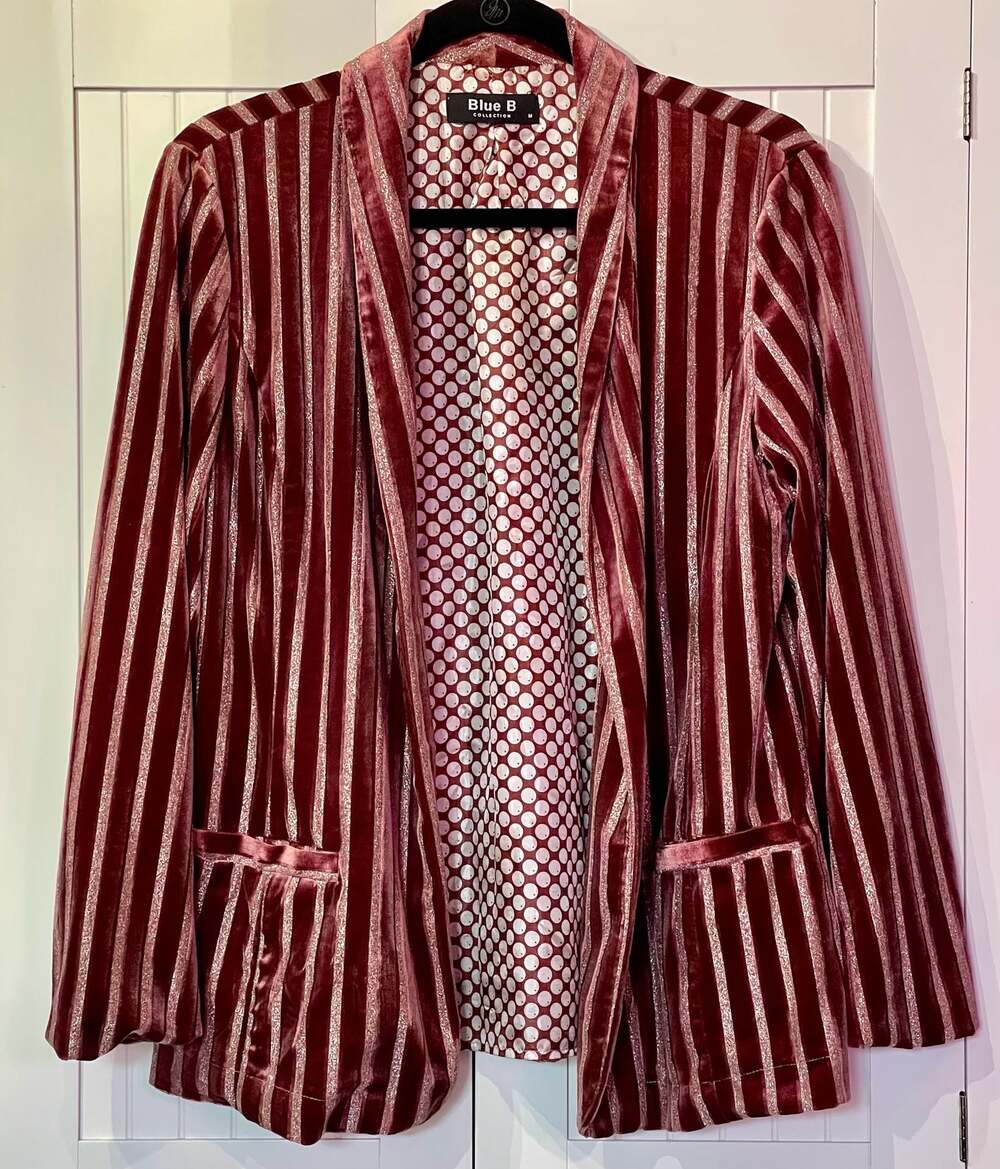 Blue B Collection Pink & Burgundy Striped Velvet Blazer Style J51161 Size M